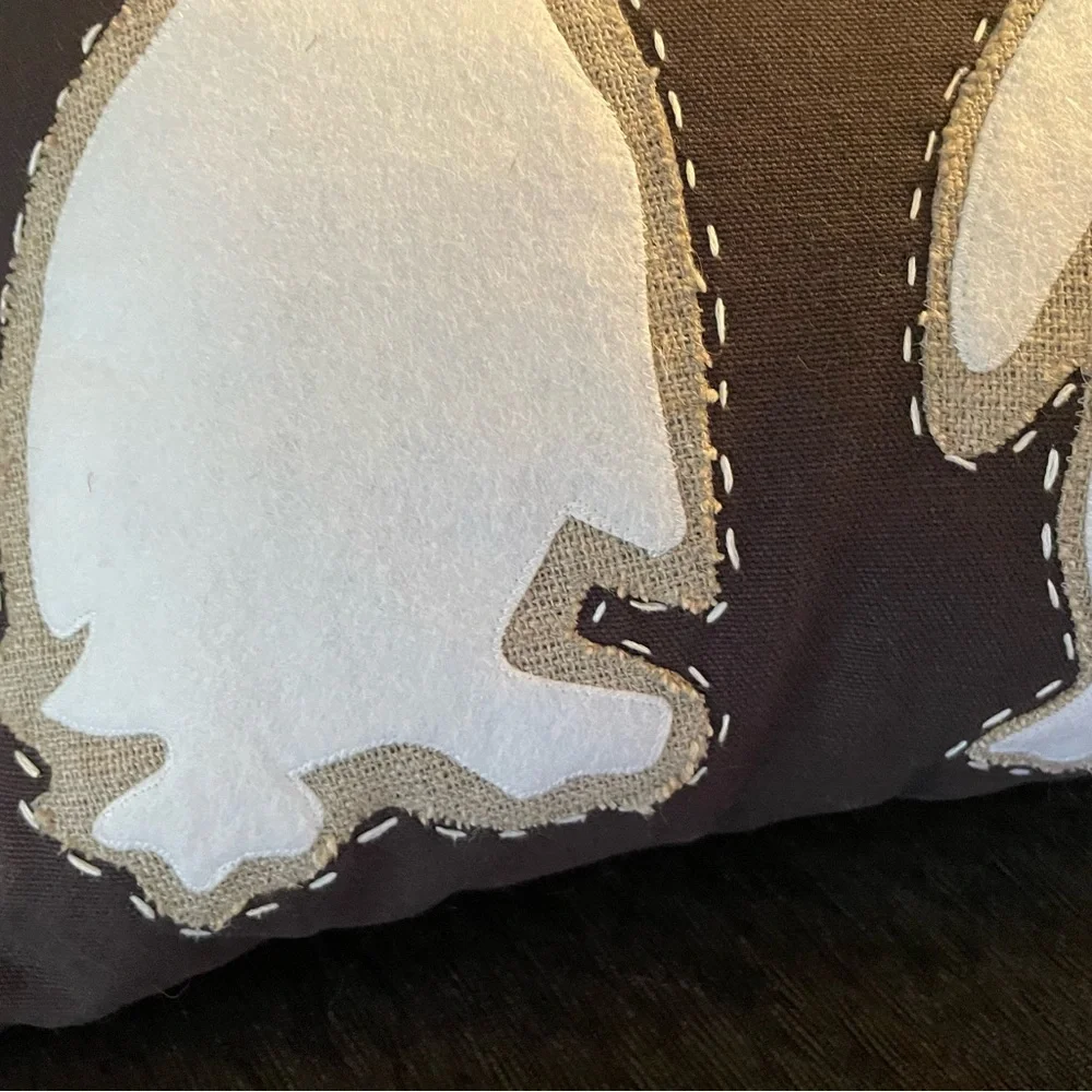 Like new WEST ELM winter owl reindeer penguin appliqué set of 4 linen pillows